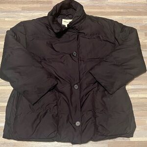 Eddie Bauer Goose Down Womens Medium Puffer Jacket, Full Zip & Button Down Black